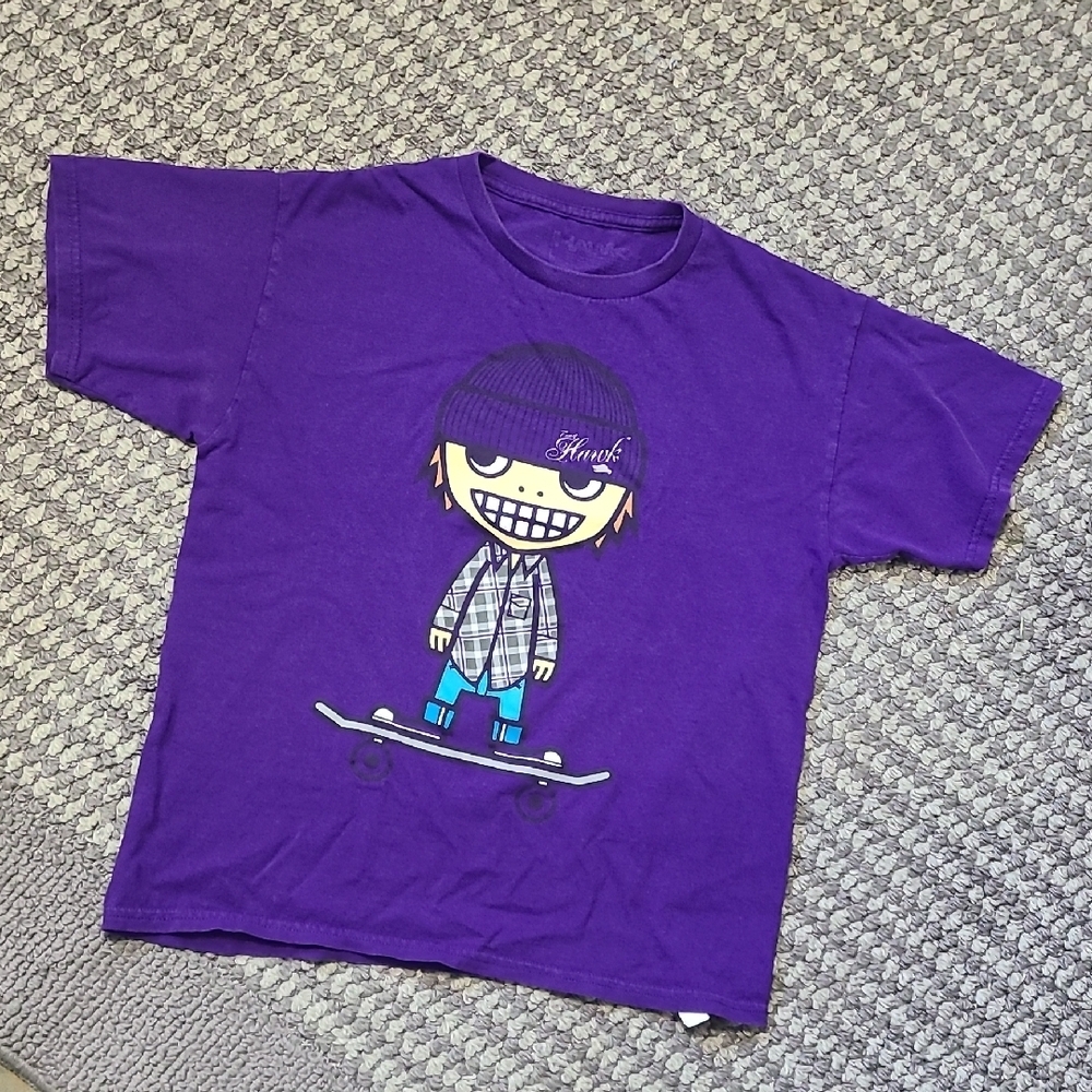 Tony Hawk Purple Short Sleeve Tee‎ with Cartoon Graphic